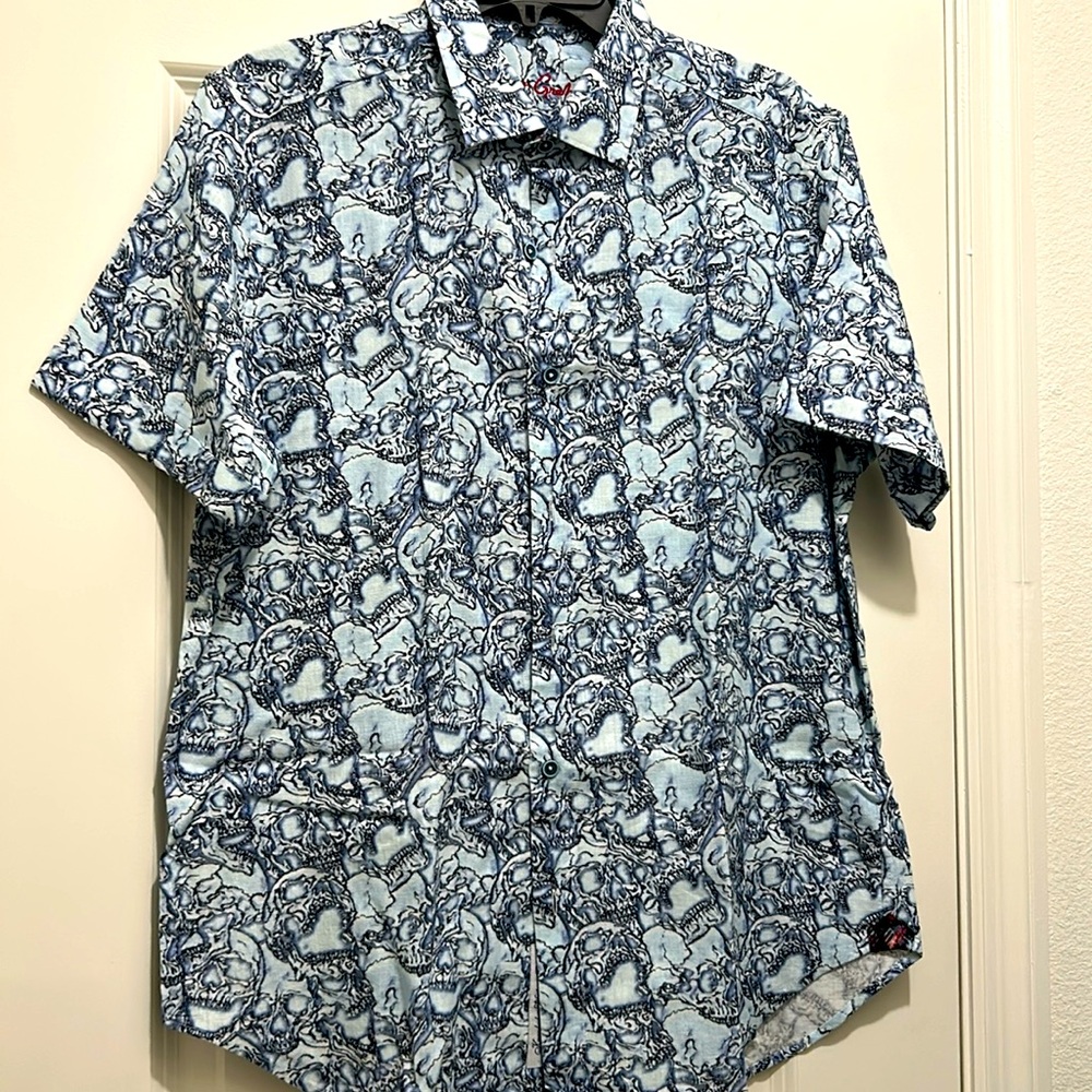 Robert Graham Shirt Mens Large Multicolor Skulls Short Sleeve Button Up Linen